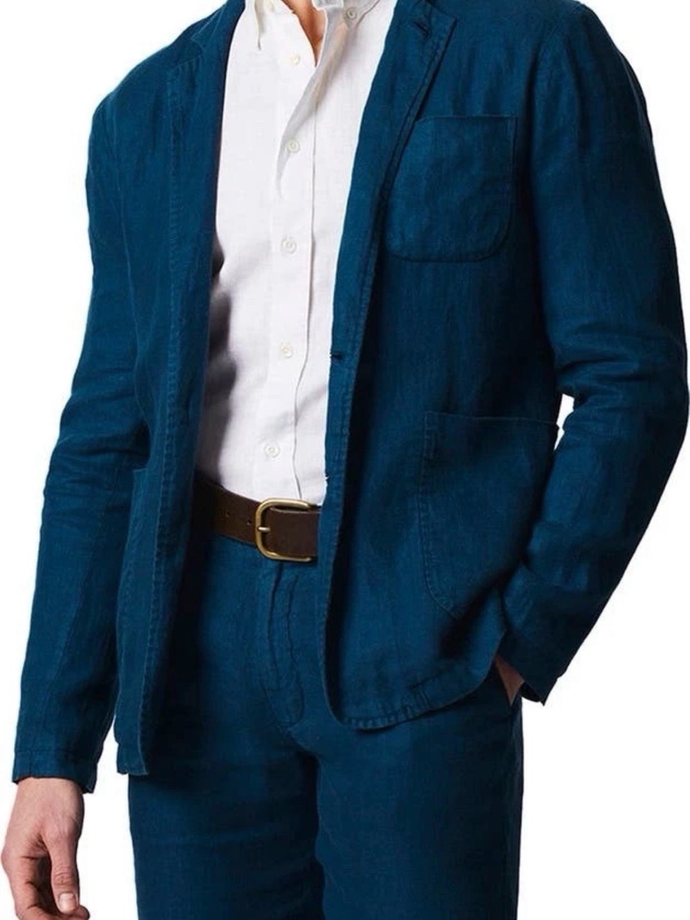 Billy Reid Archie Garment Dyed Linen Jacket in Coastal Blue